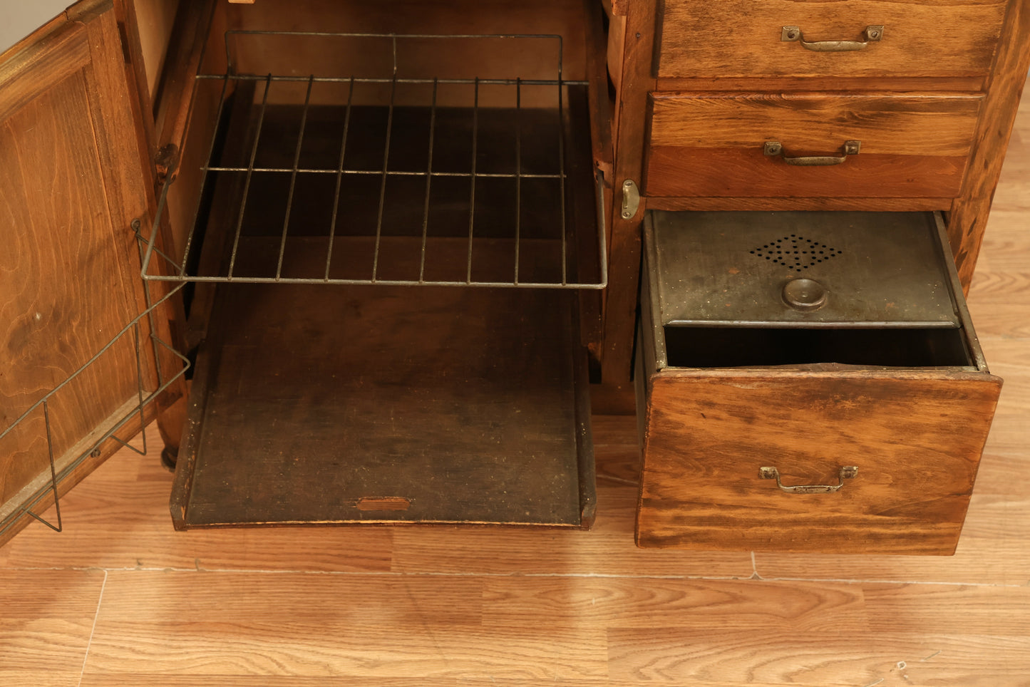 Wood & Enamel Hoosier Kitchen Cabinet