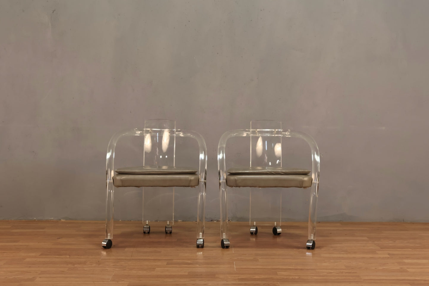 Postmodern Lucite & Gray Rolling Armchair