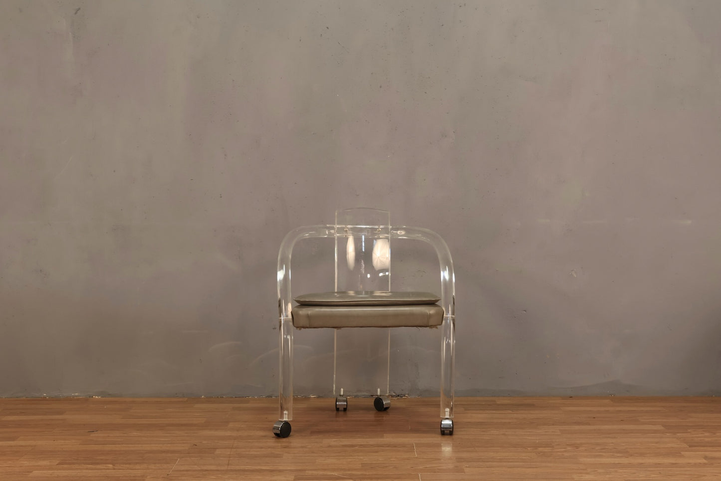 Postmodern Lucite & Gray Rolling Armchair