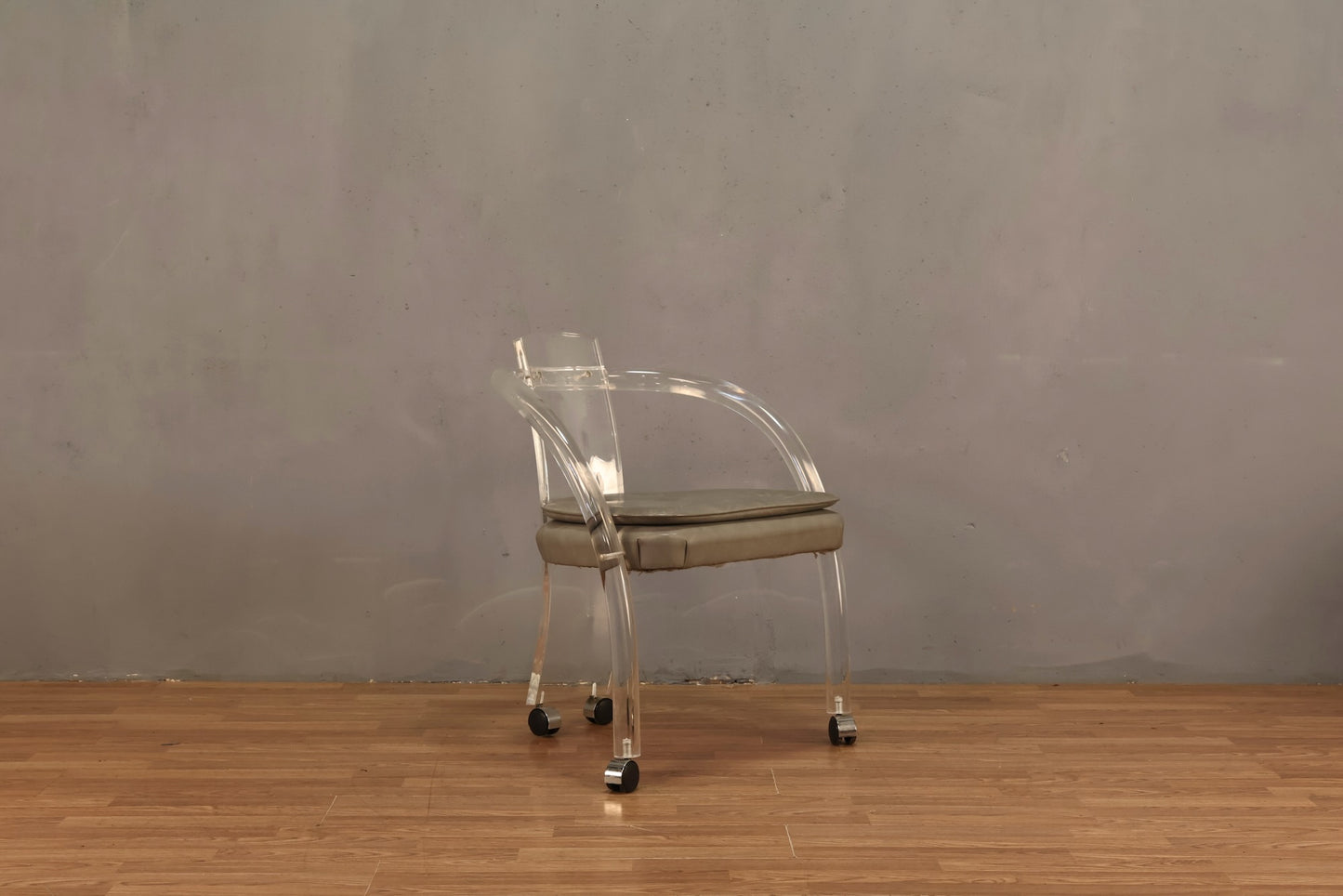 Postmodern Lucite & Gray Rolling Armchair
