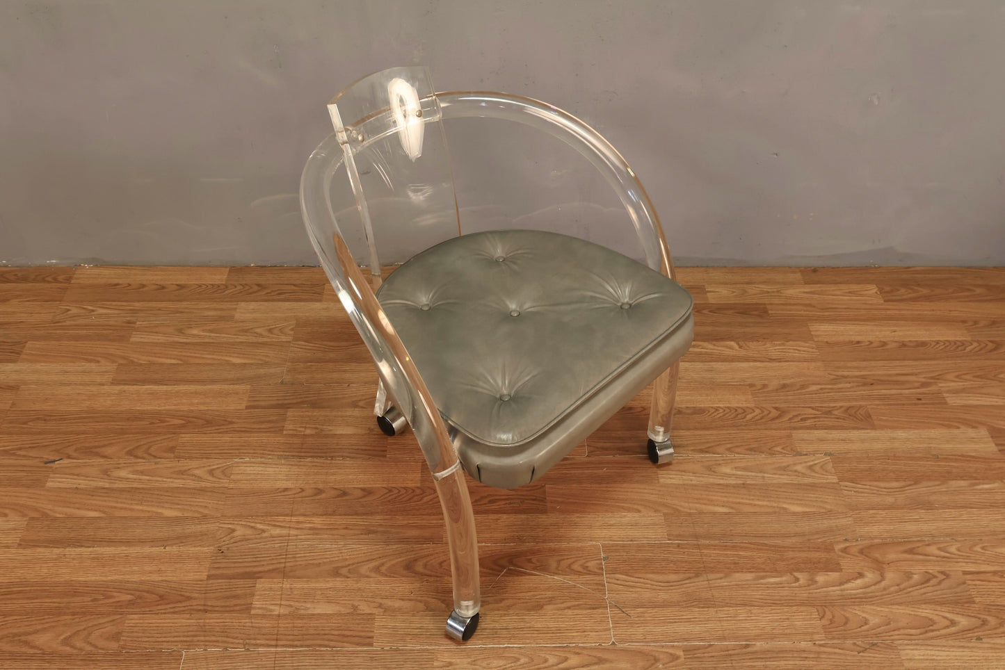 Postmodern Lucite & Gray Rolling Armchair