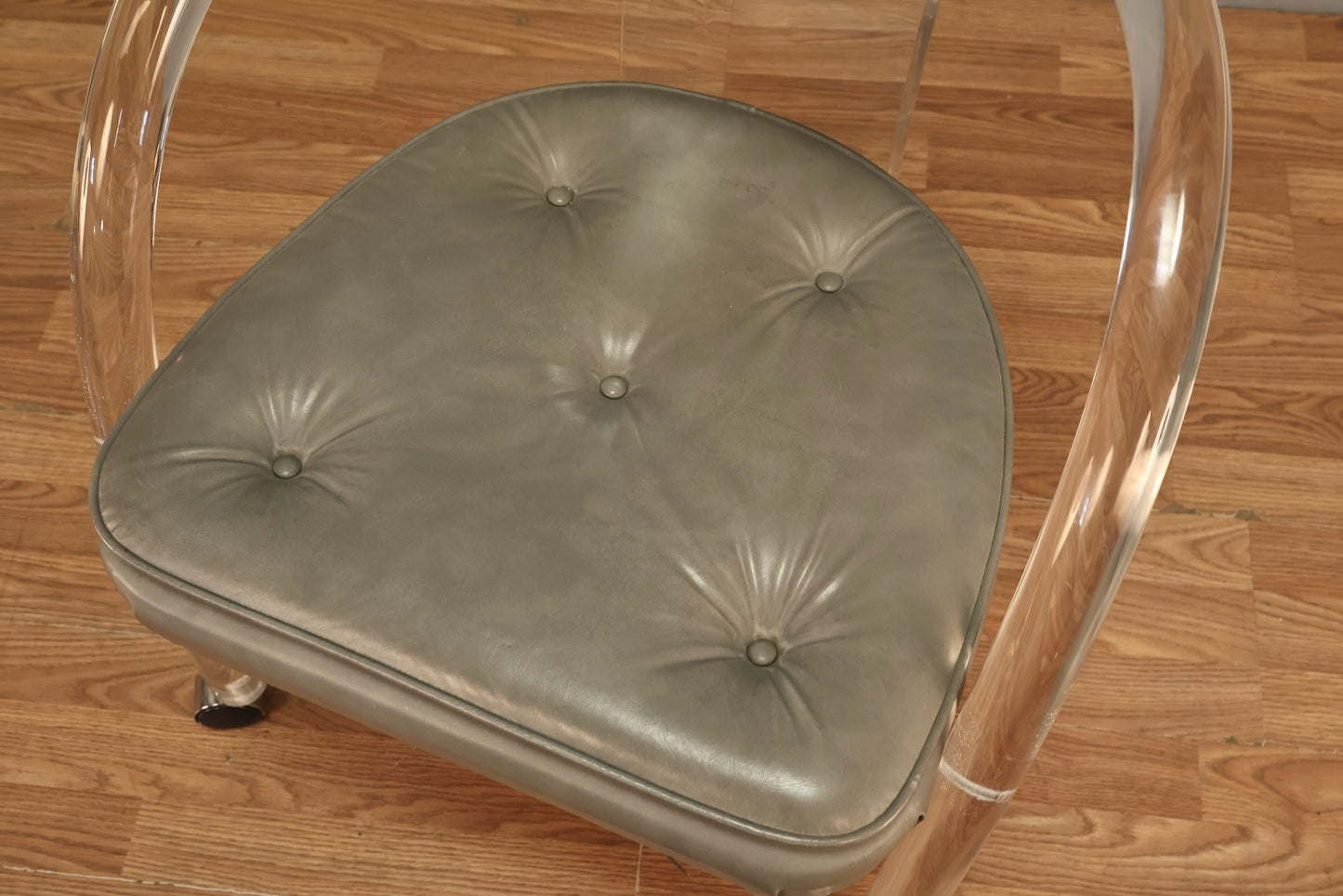 Postmodern Lucite & Gray Rolling Armchair