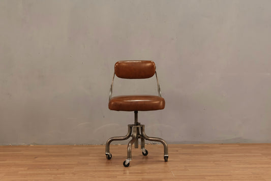 Industrial Cognac Leather Rolling Desk Chair