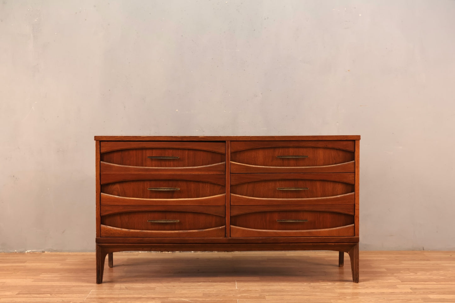 Sculptural Walnut & Laminate 6-Drawer Dresser