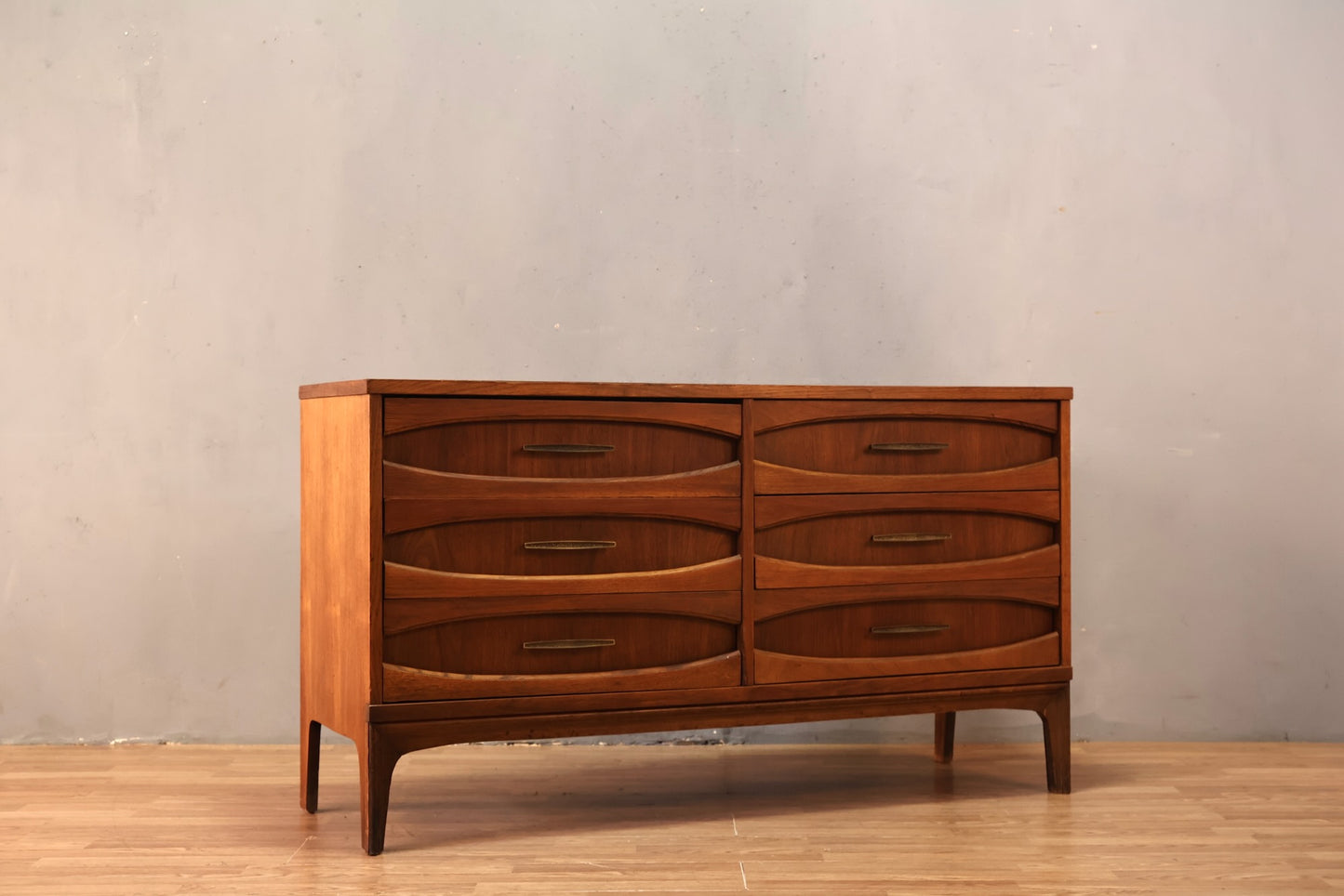 Sculptural Walnut & Laminate 6-Drawer Dresser