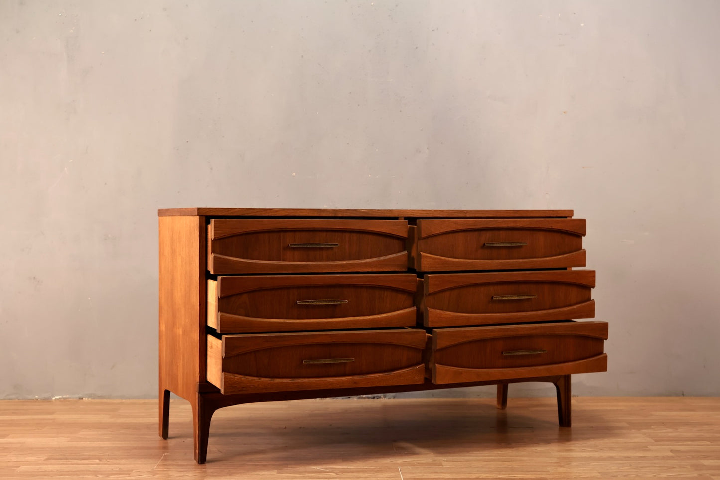 Sculptural Walnut & Laminate 6-Drawer Dresser