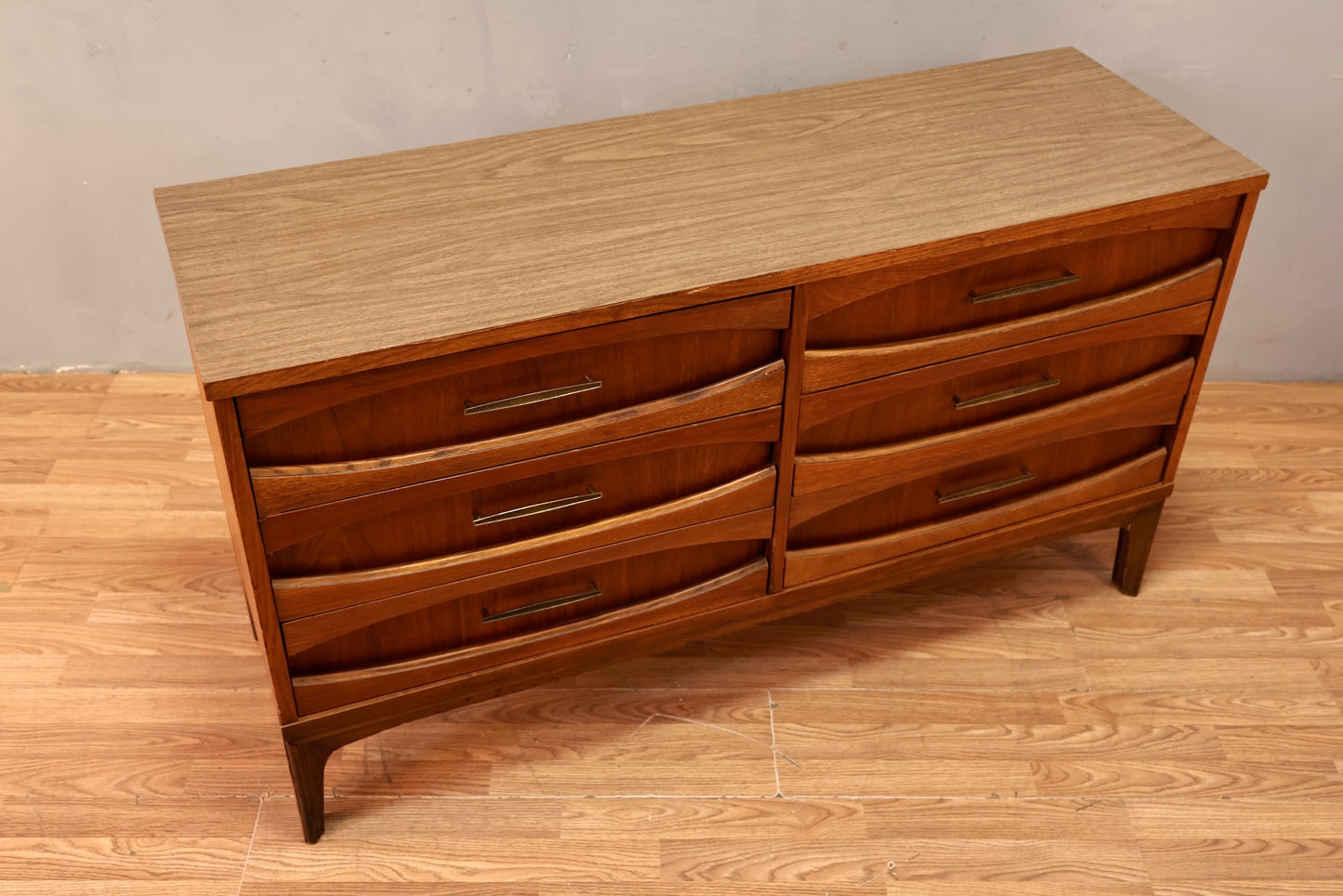 Sculptural Walnut & Laminate 6-Drawer Dresser