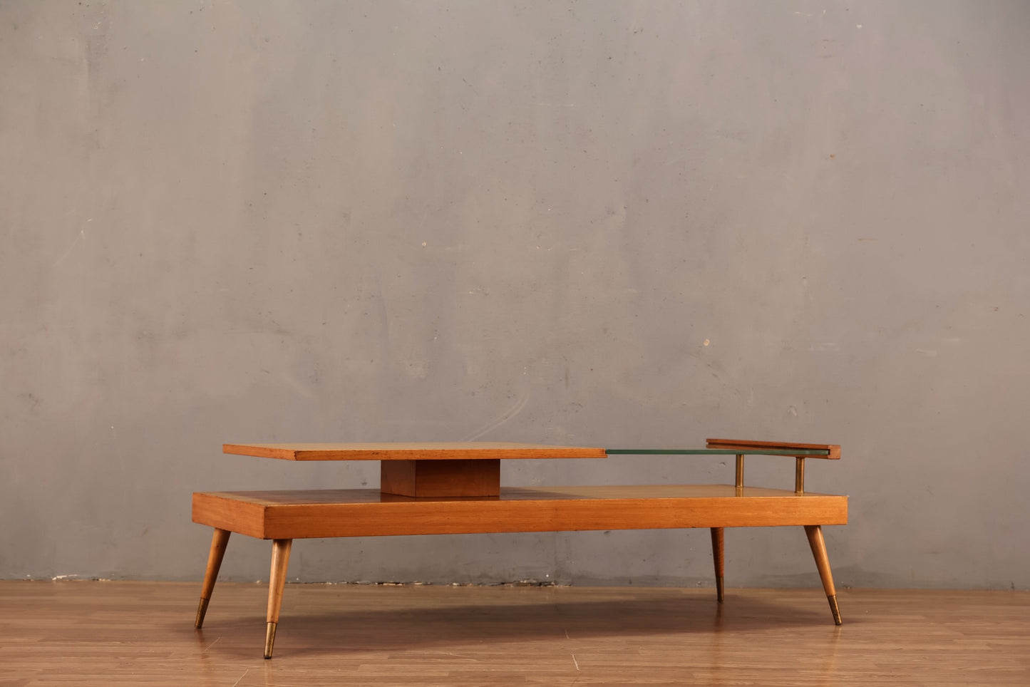 Mid Century Golden & Glass Coffee Table