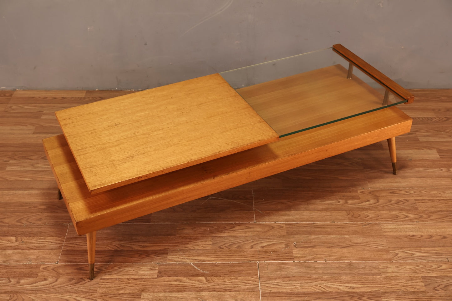 Mid Century Golden & Glass Coffee Table