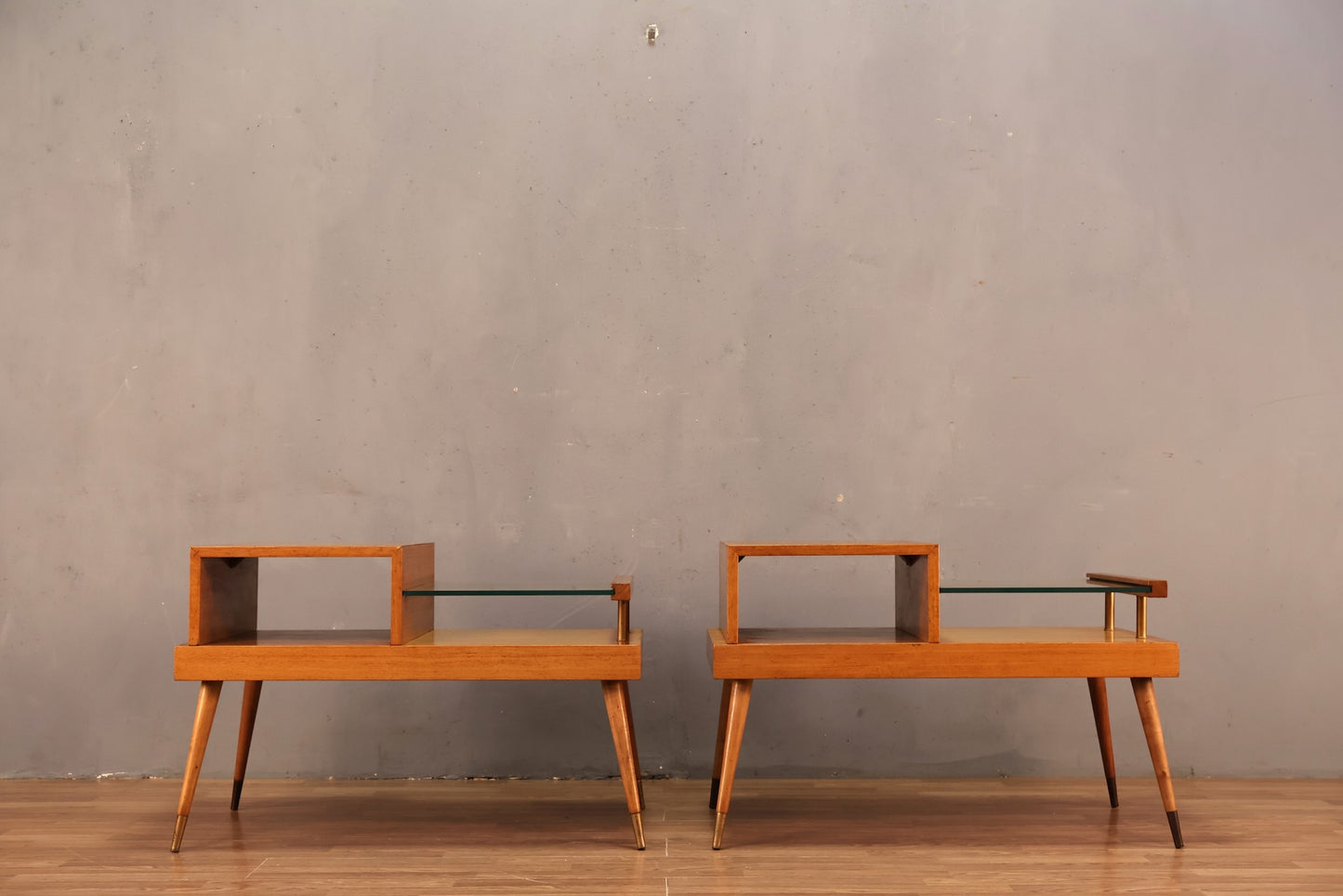 Mid Century Golden & Glass Stepback End Table - ONLINE ONLY