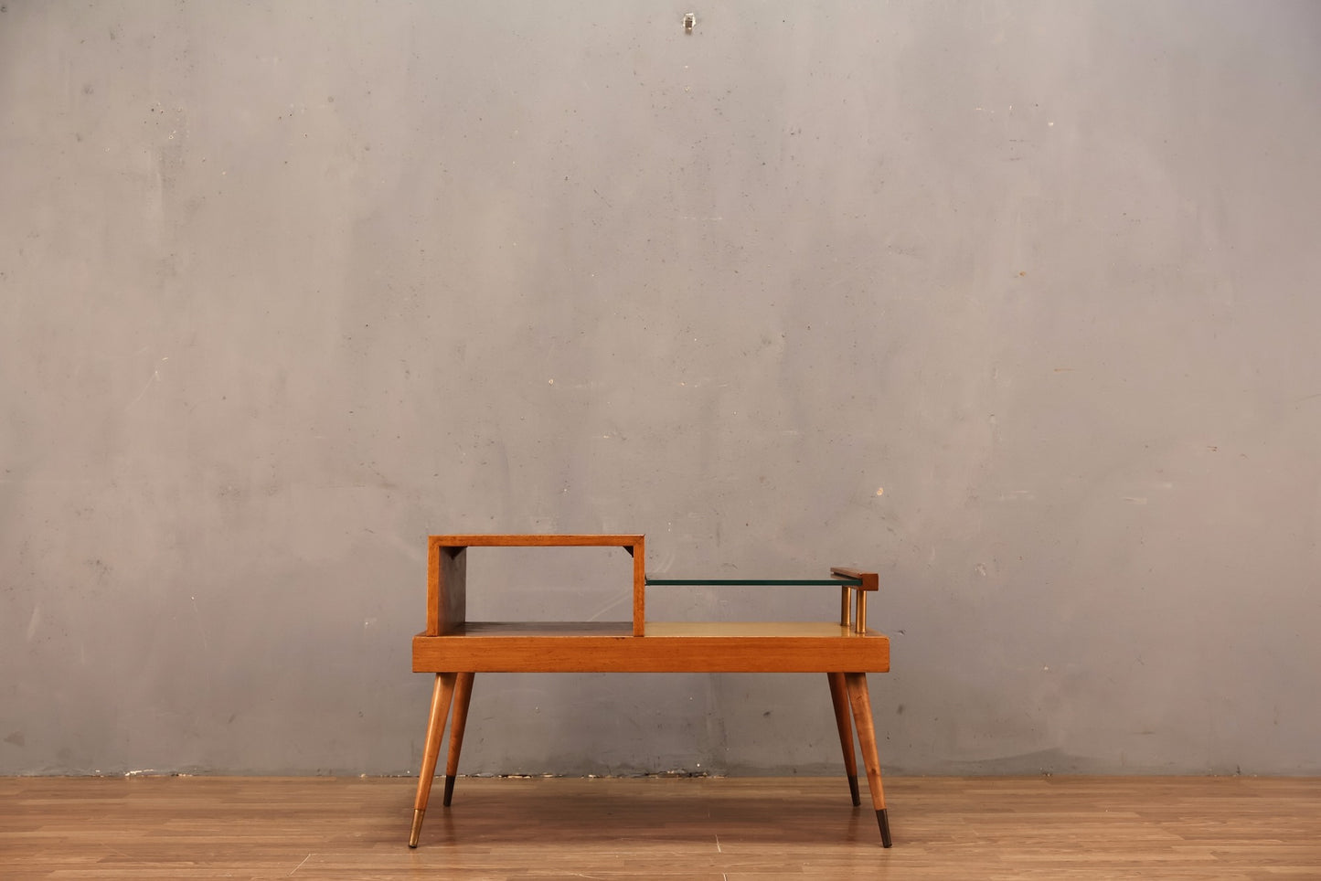 Mid Century Golden & Glass Stepback End Table - ONLINE ONLY
