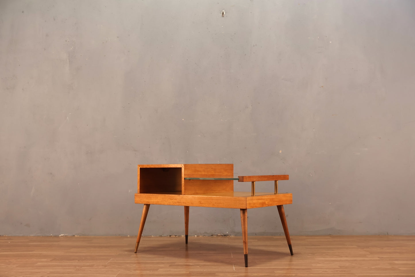 Mid Century Golden & Glass Stepback End Table - ONLINE ONLY
