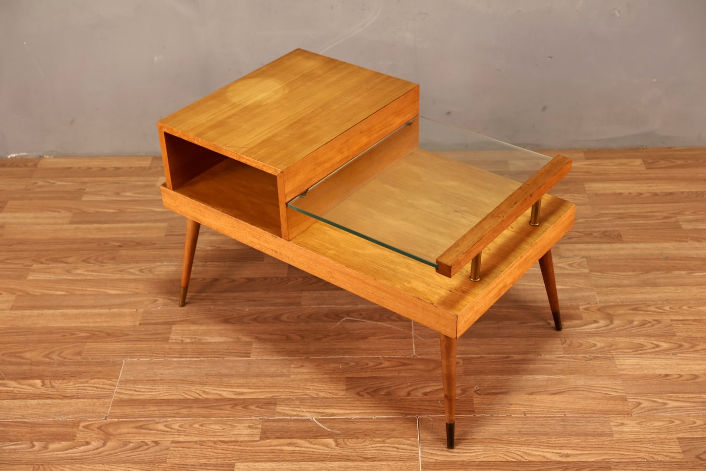 Mid Century Golden & Glass Stepback End Table - ONLINE ONLY