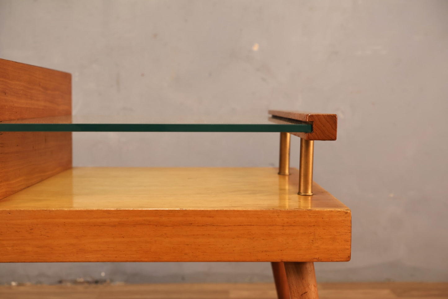 Mid Century Golden & Glass Stepback End Table - ONLINE ONLY