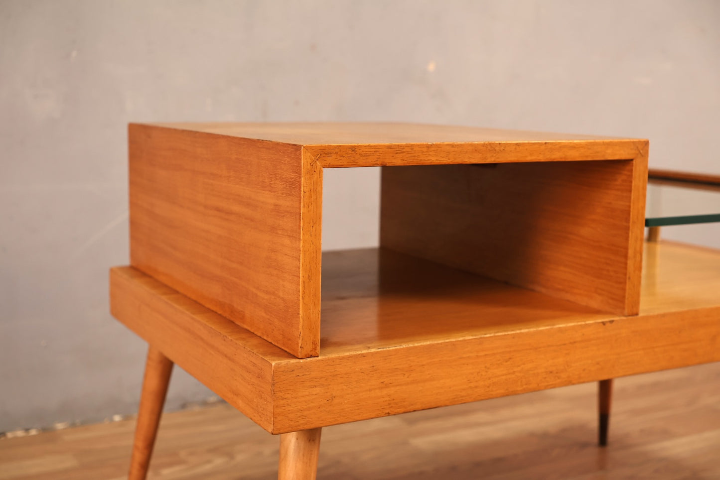 Mid Century Golden & Glass Stepback End Table - ONLINE ONLY