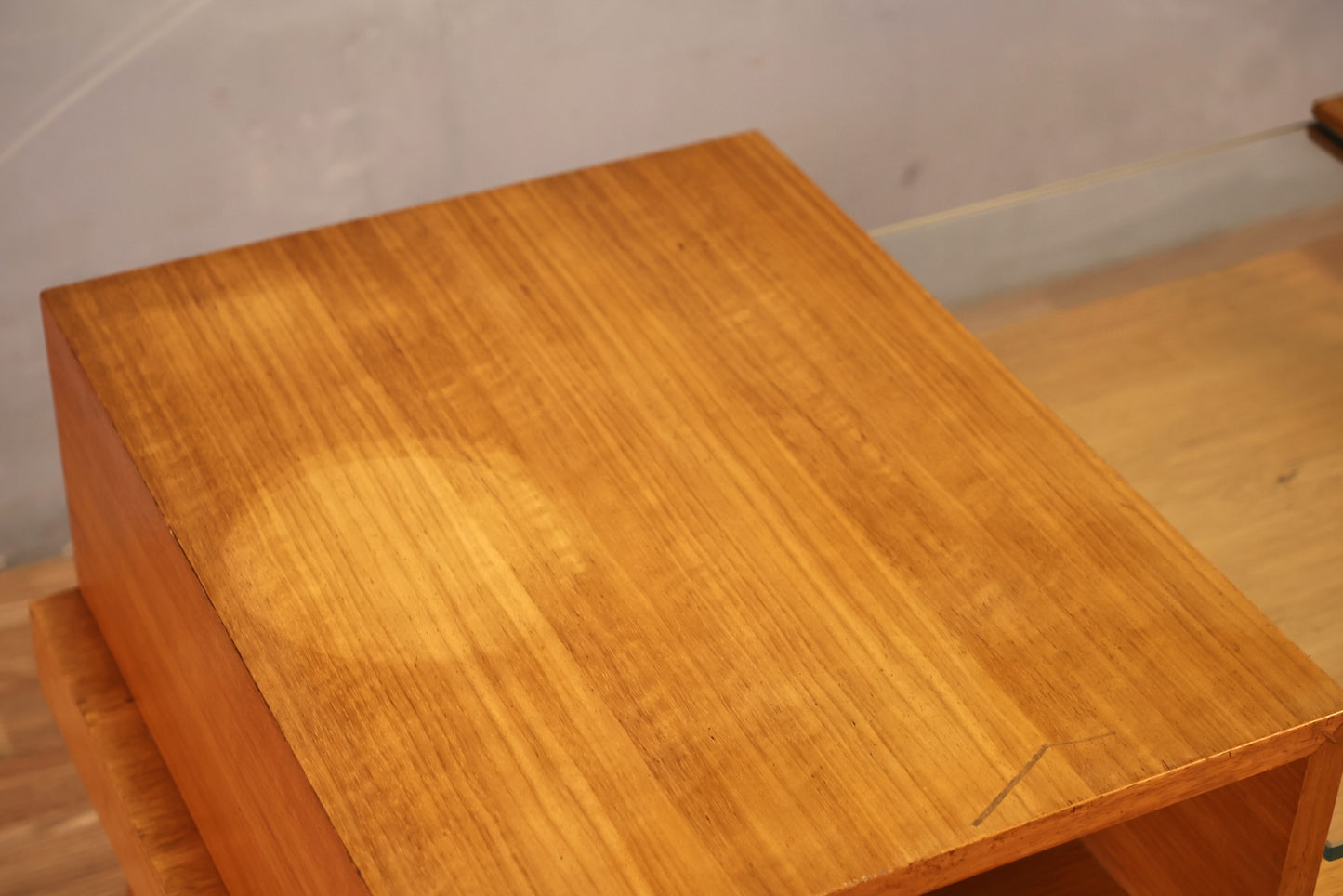 Mid Century Golden & Glass Stepback End Table - ONLINE ONLY