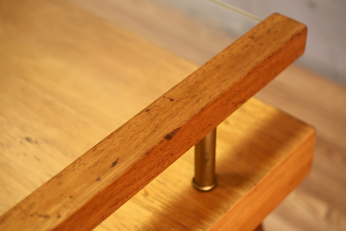Mid Century Golden & Glass Stepback End Table - ONLINE ONLY