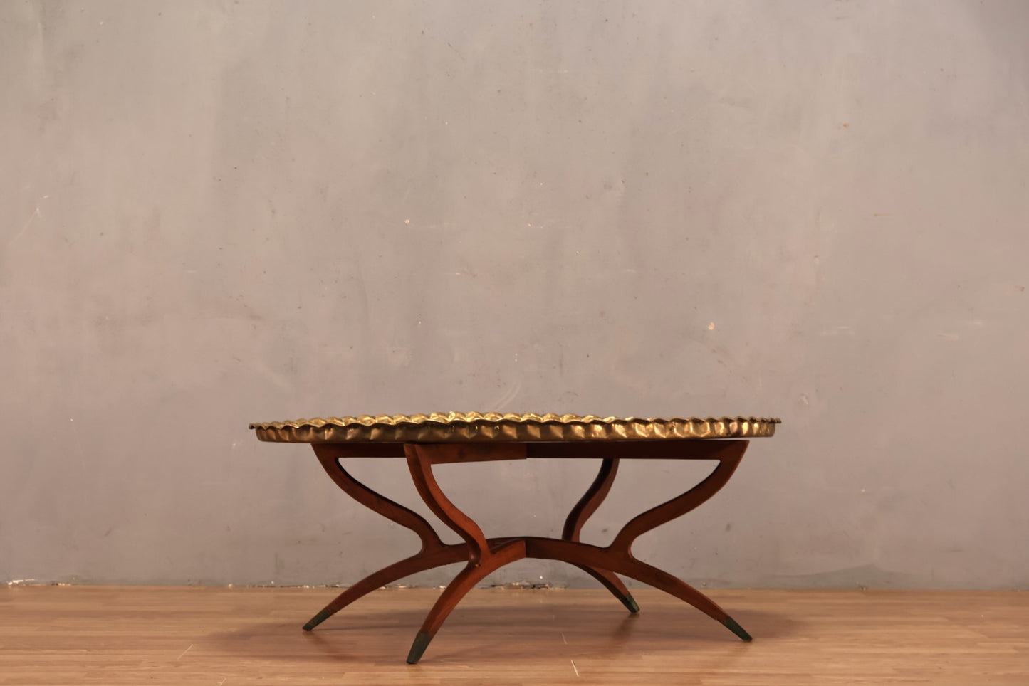Moroccan-Style Brass Oval Tray-Top Coffee Table