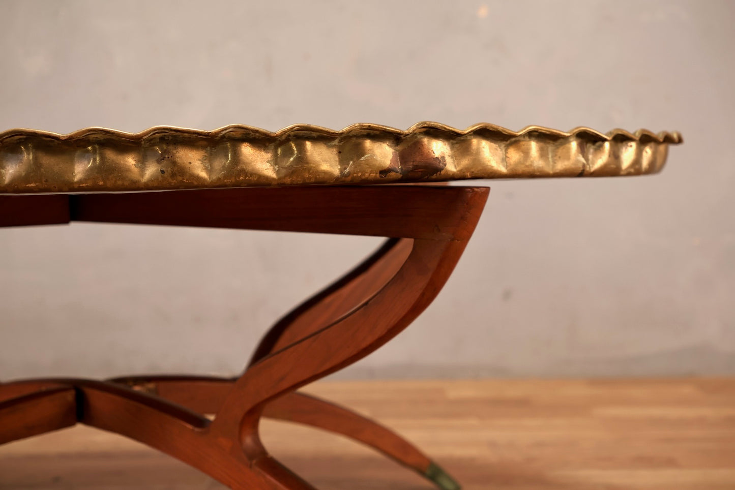 Moroccan-Style Brass Oval Tray-Top Coffee Table