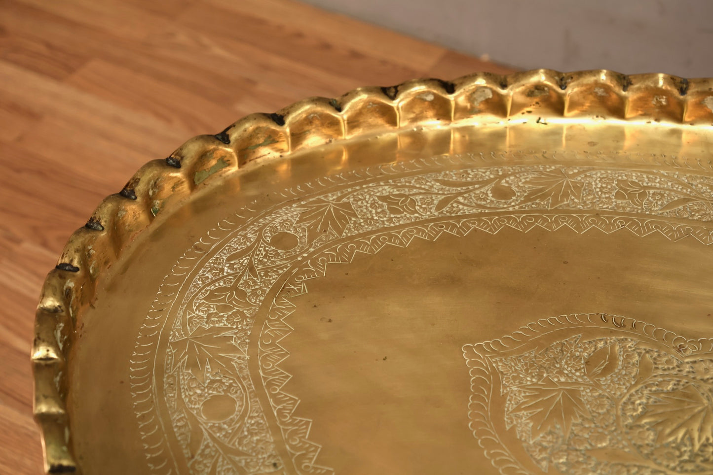 Moroccan-Style Brass Oval Tray-Top Coffee Table