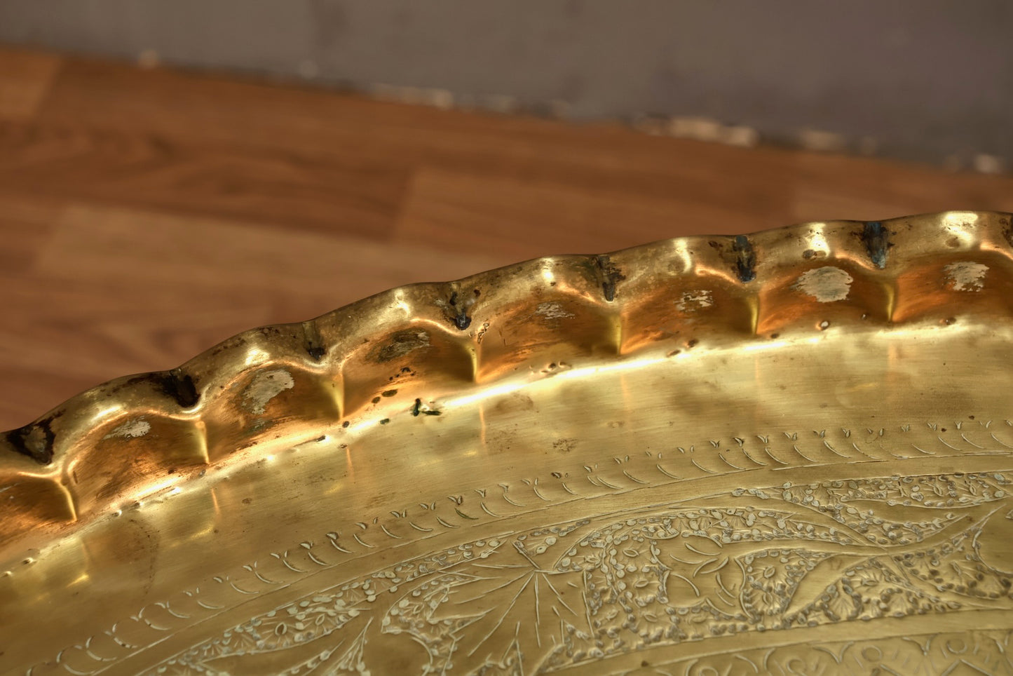 Moroccan-Style Brass Oval Tray-Top Coffee Table