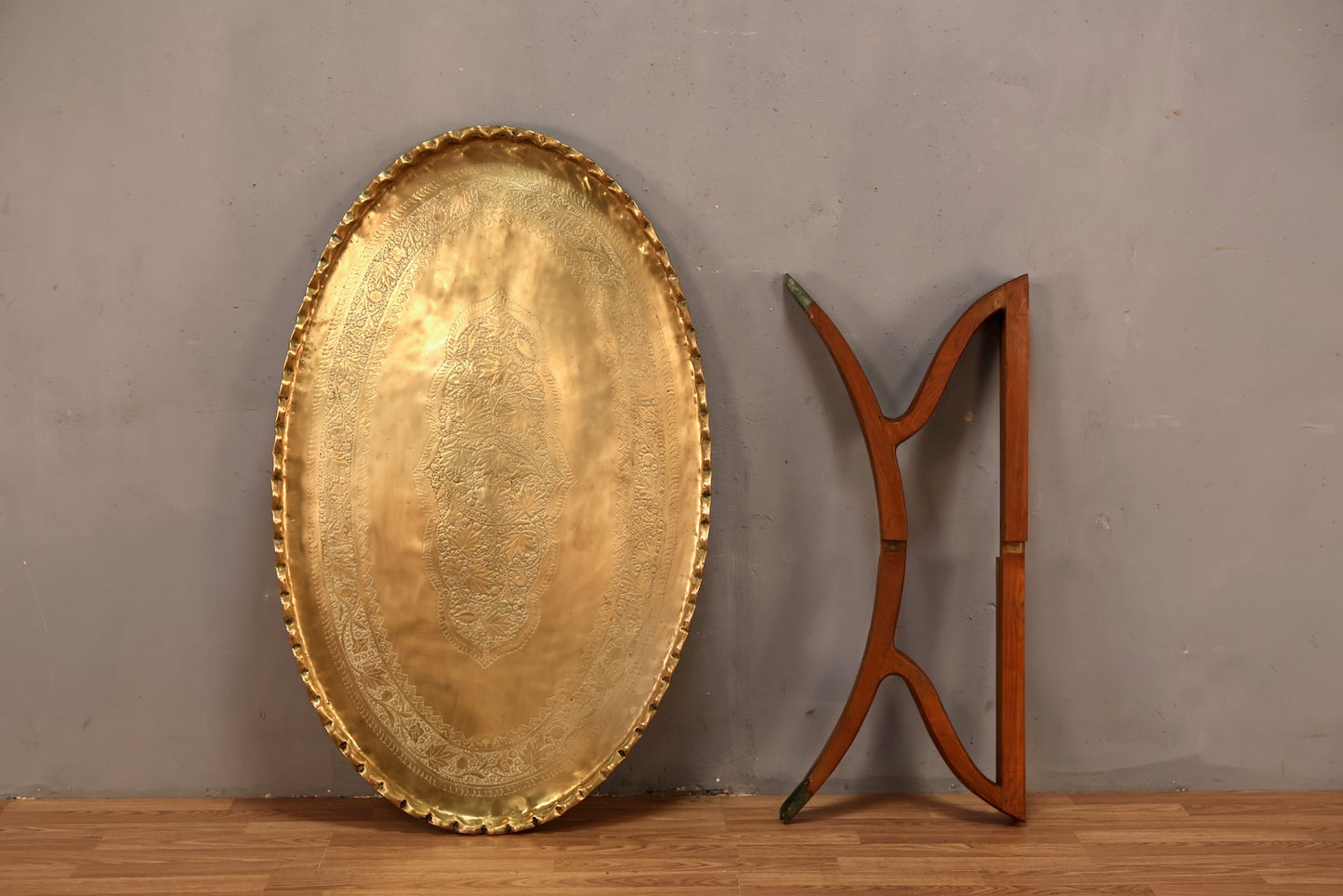 Moroccan-Style Brass Oval Tray-Top Coffee Table