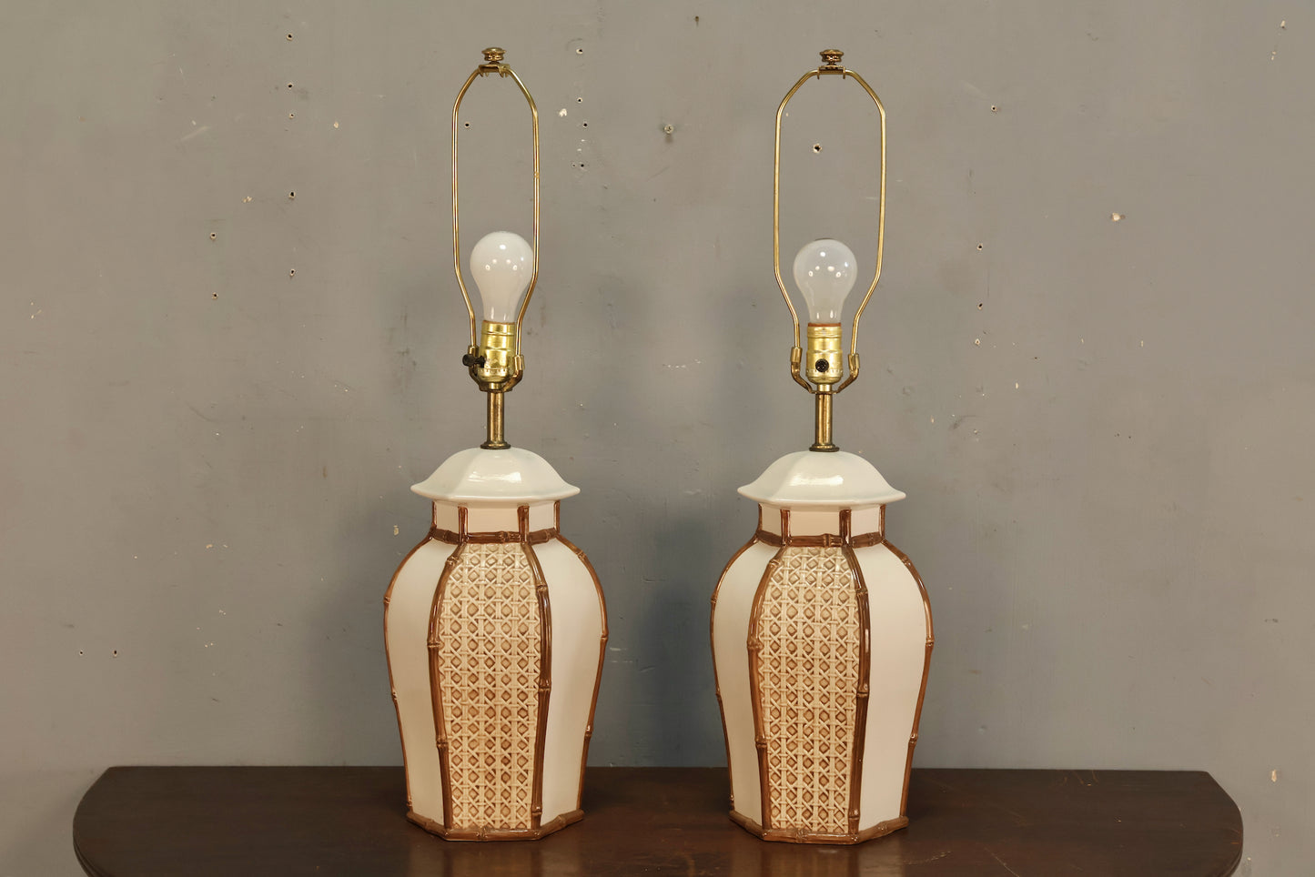 Pair of Ceramic Bamboo Table Lamps
