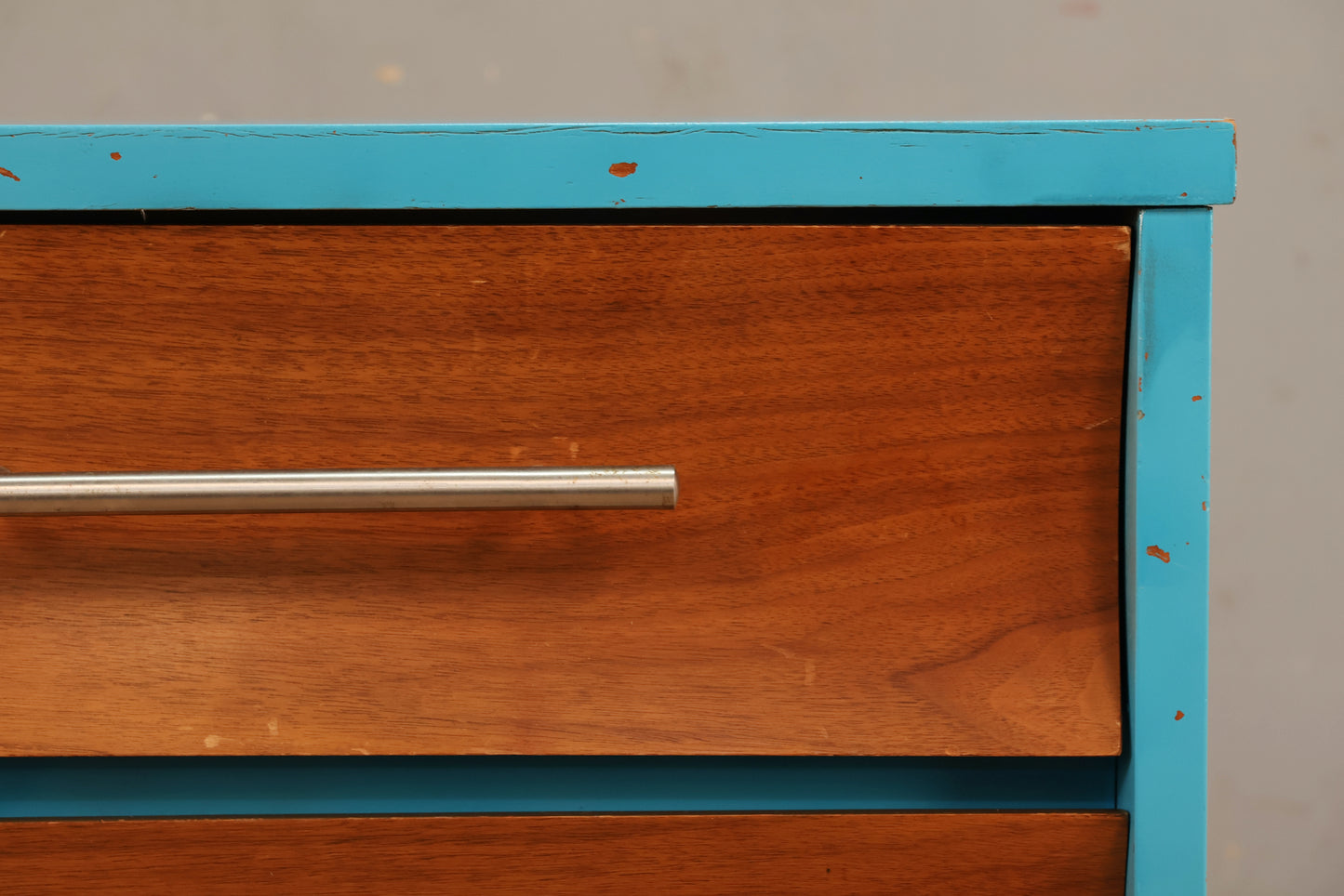Concave Walnut & Cyan 2-Drawer Nightstand