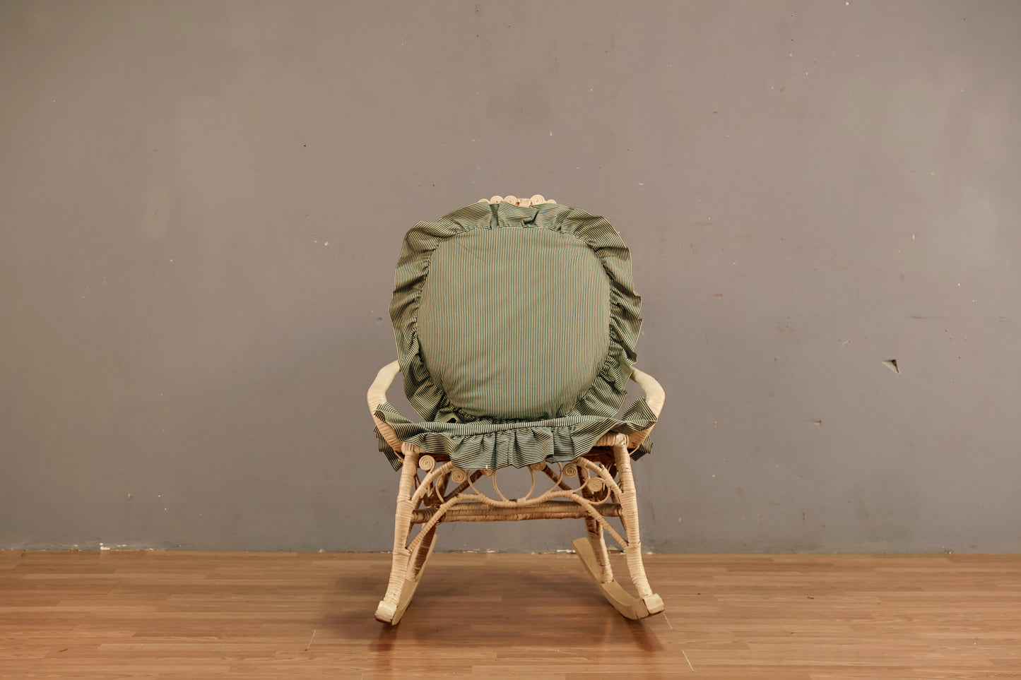 White Wicker & Teal Rocking Chair - ONLINE ONLY