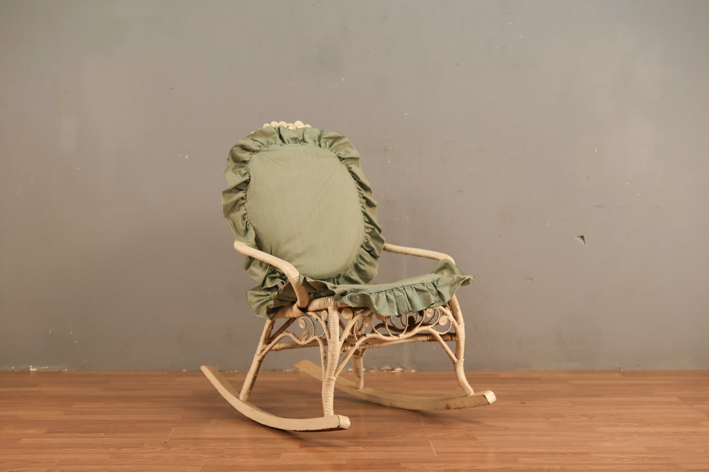 White Wicker & Teal Rocking Chair - ONLINE ONLY