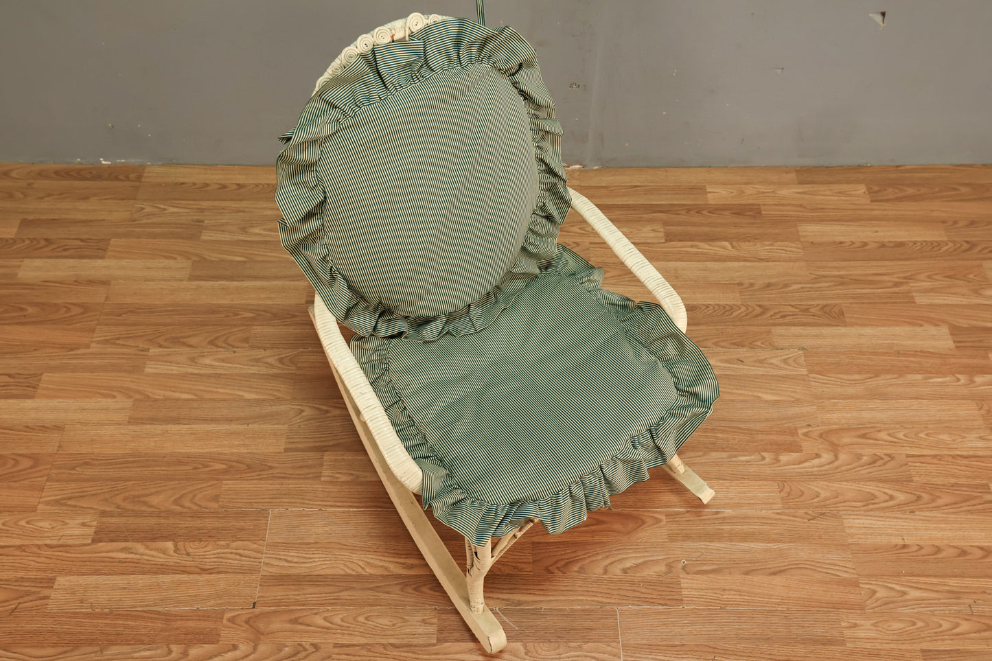 White Wicker & Teal Rocking Chair - ONLINE ONLY