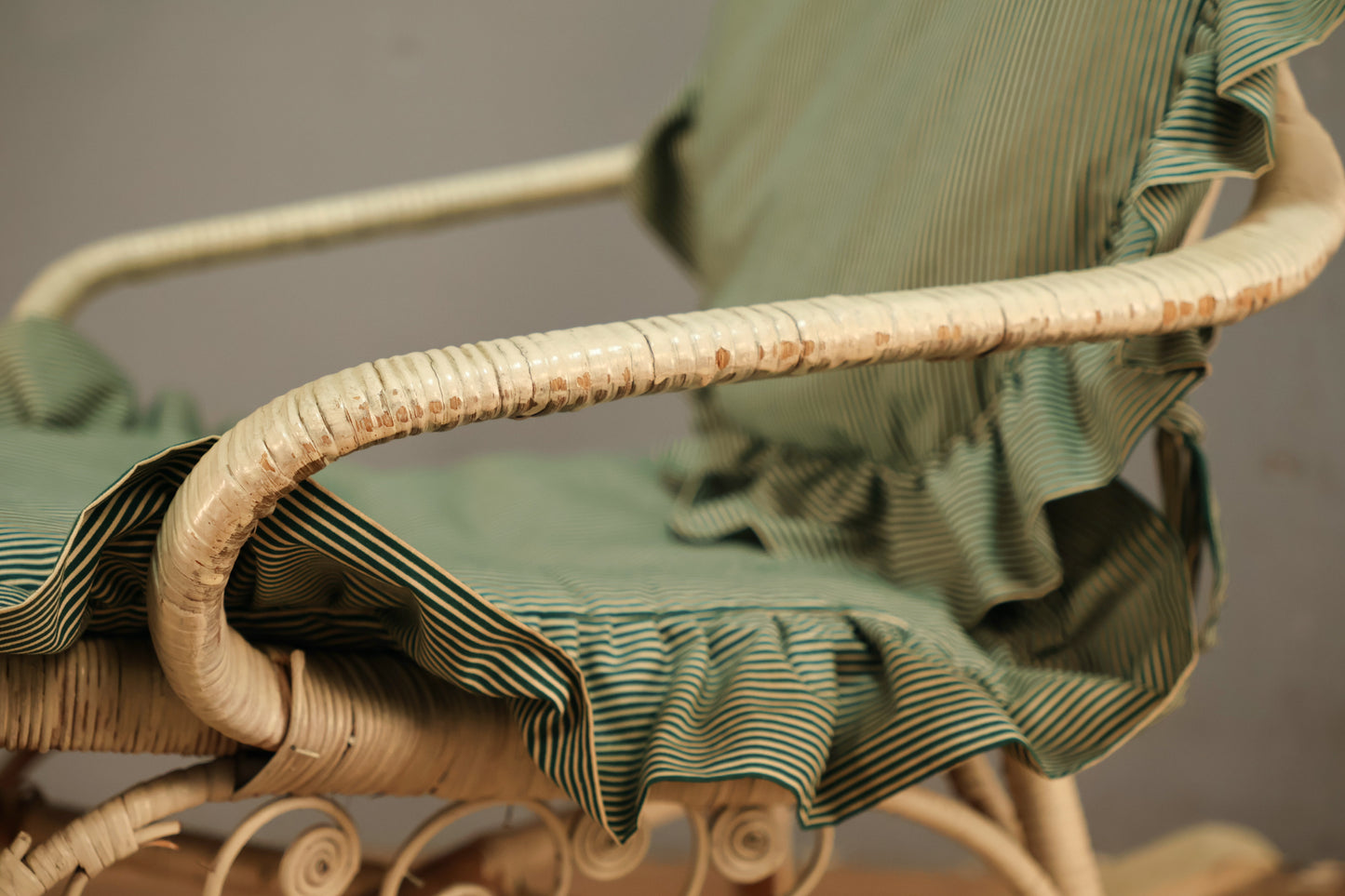 White Wicker & Teal Rocking Chair - ONLINE ONLY