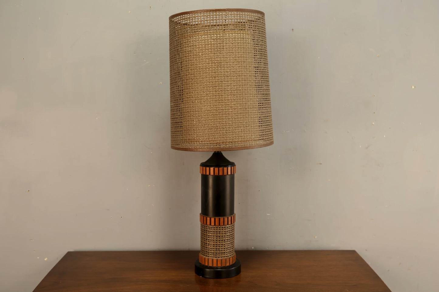 Black & Woven Gruvwood Table Lamp