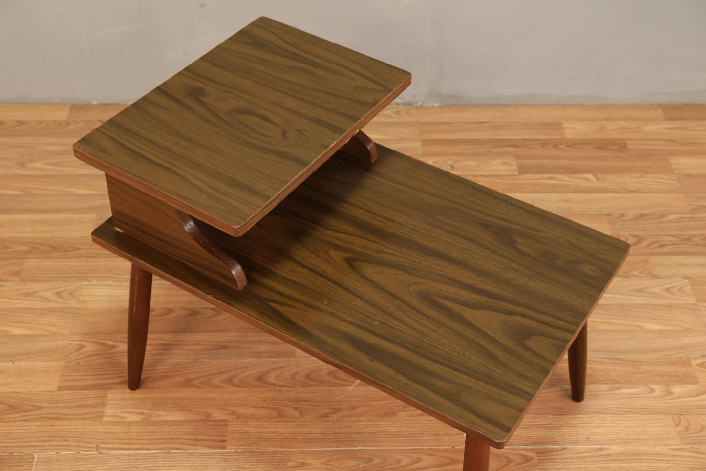 Mid Century Laminate Stepback Side Table - ONLINE ONLY