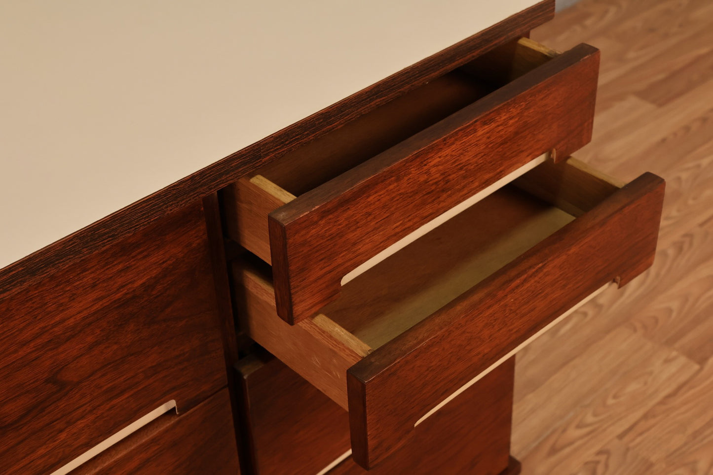 Compact Walnut & White 6-Drawer Dresser