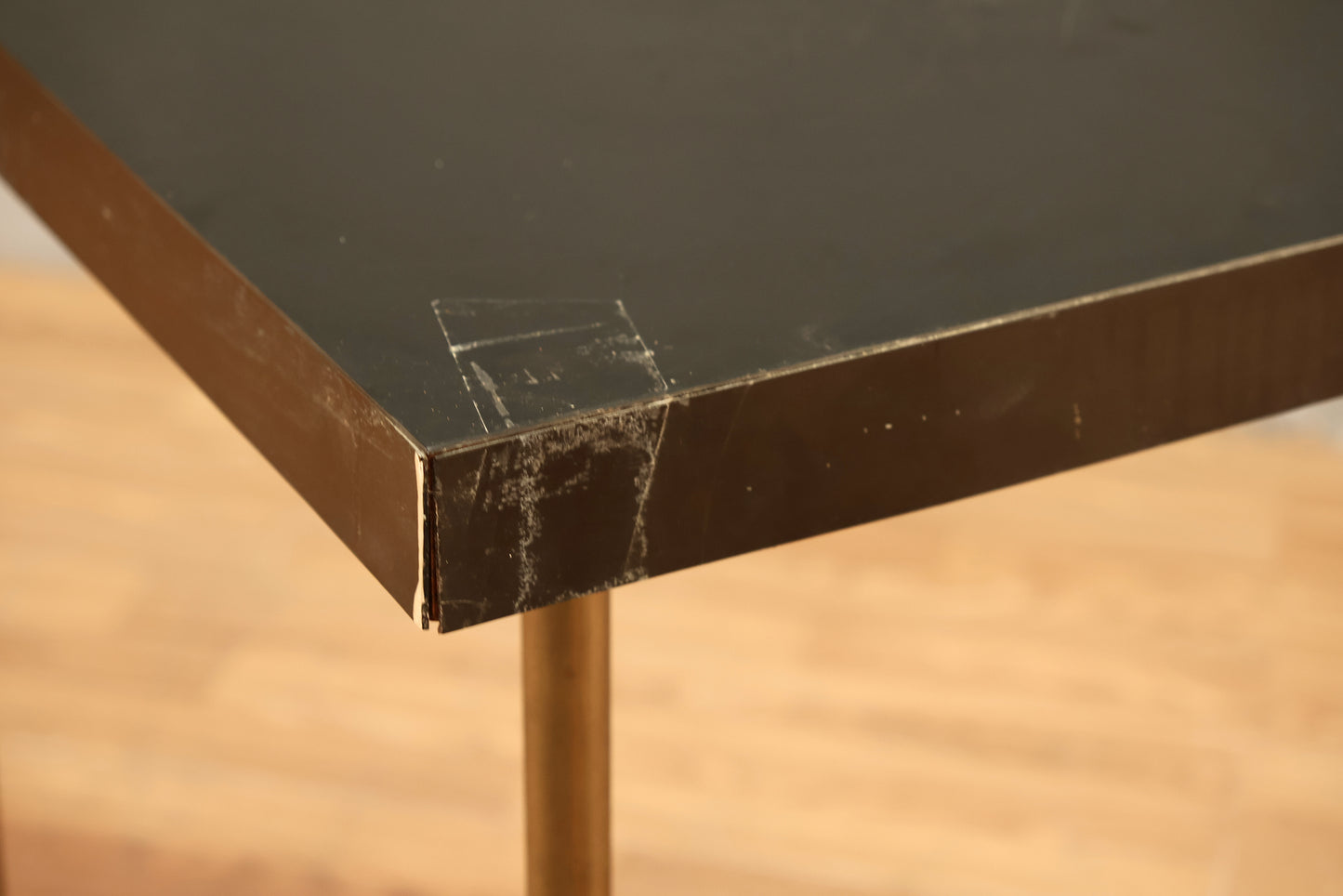 Black Laminate & Brass Corner Table