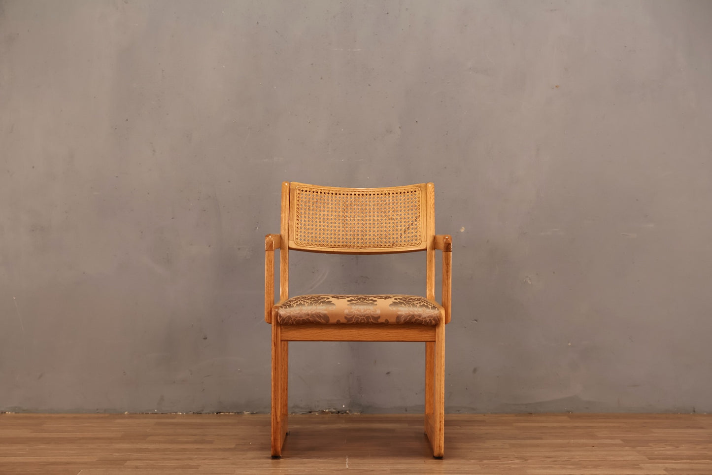 Oak & Cane Damask Armchair - ONLINE ONLY