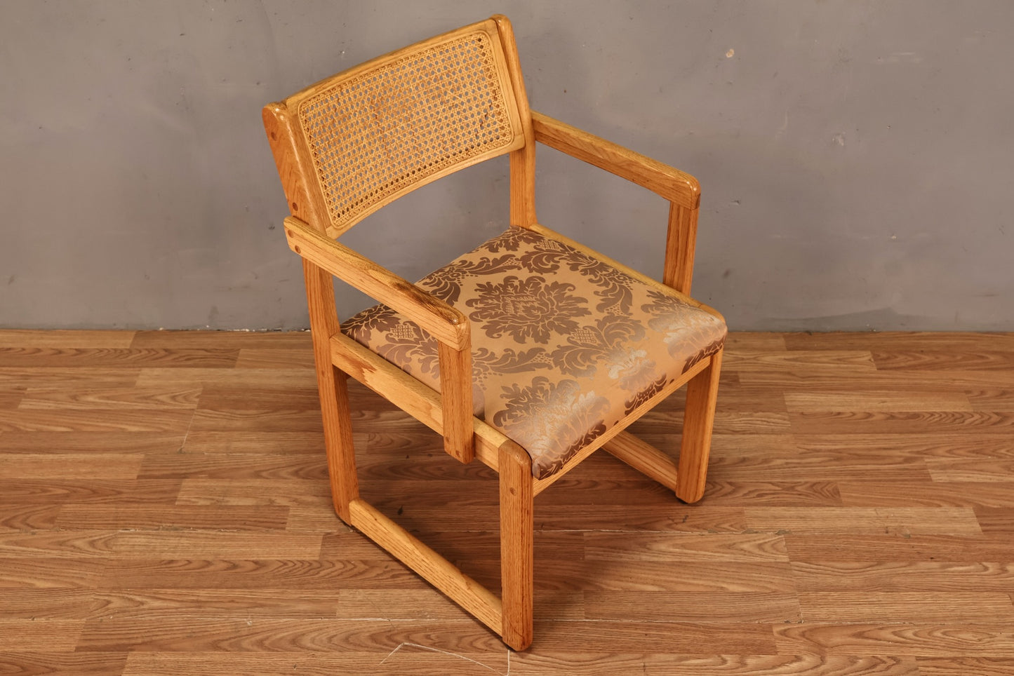 Oak & Cane Damask Armchair - ONLINE ONLY