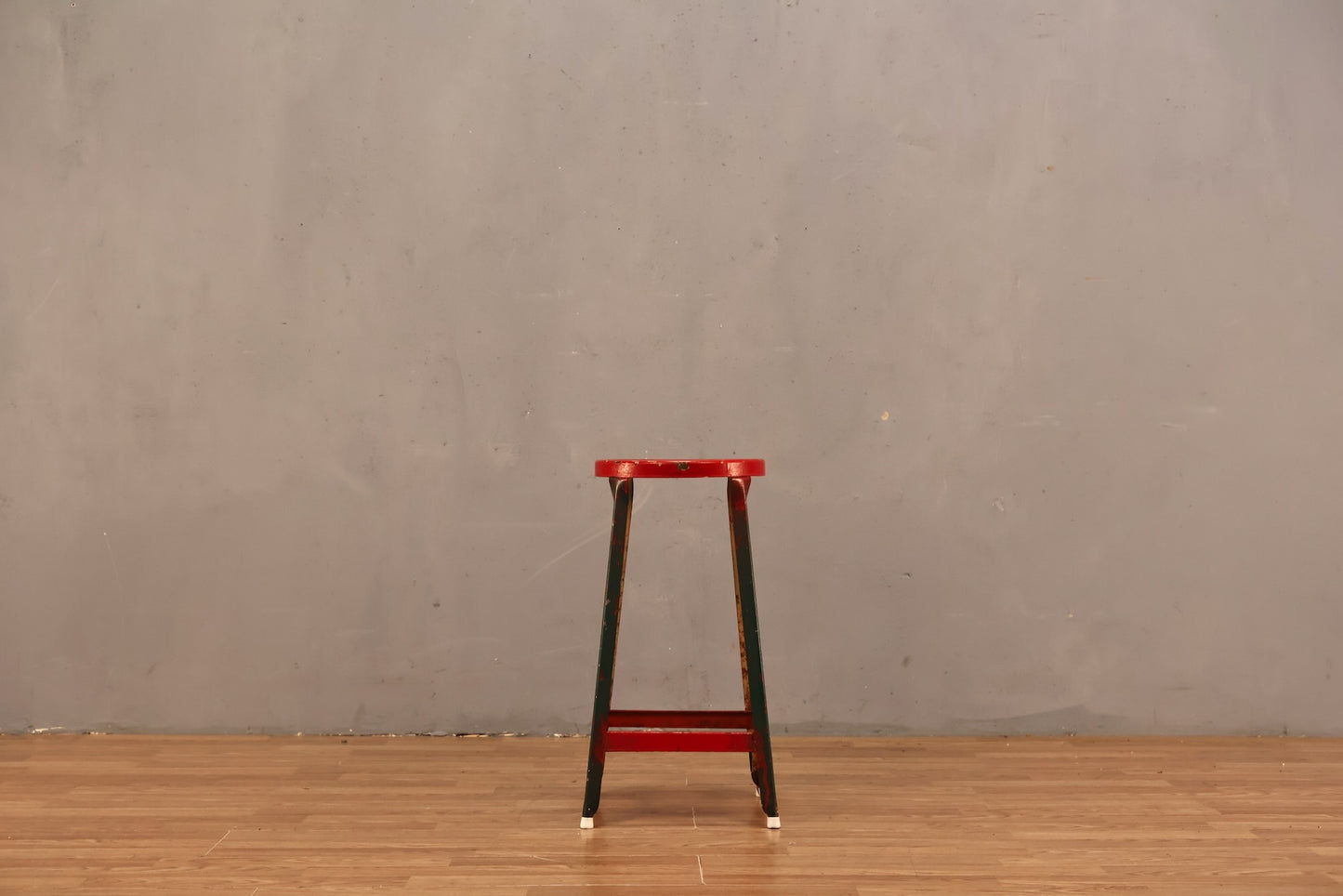 Distressed Red & Green Stool