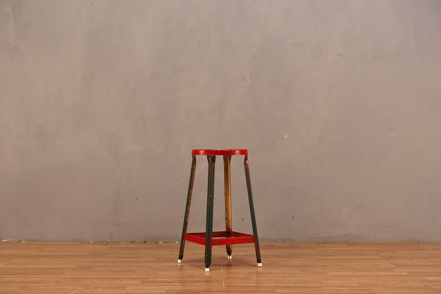 Distressed Red & Green Stool