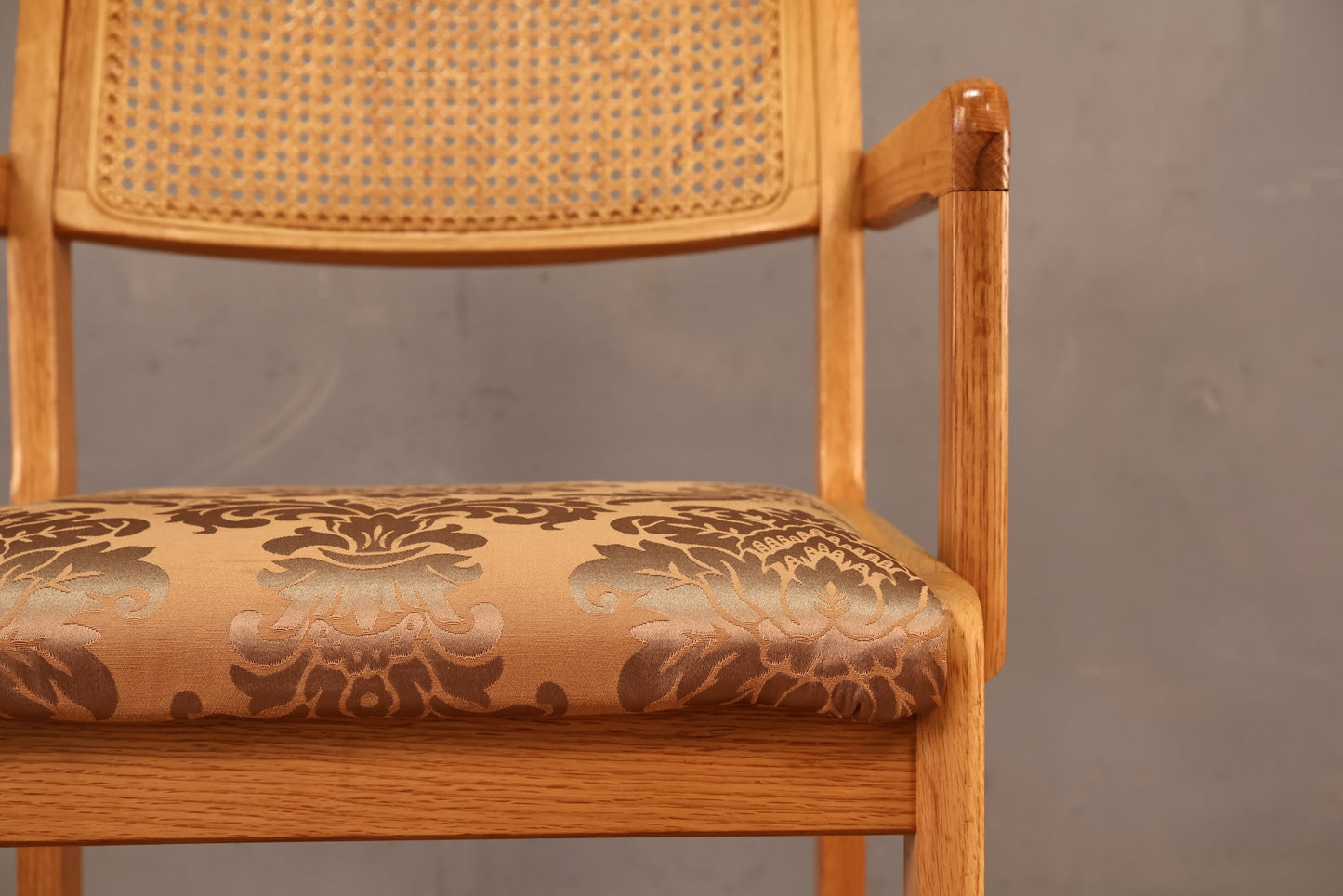 Oak & Cane Damask Armchair - ONLINE ONLY