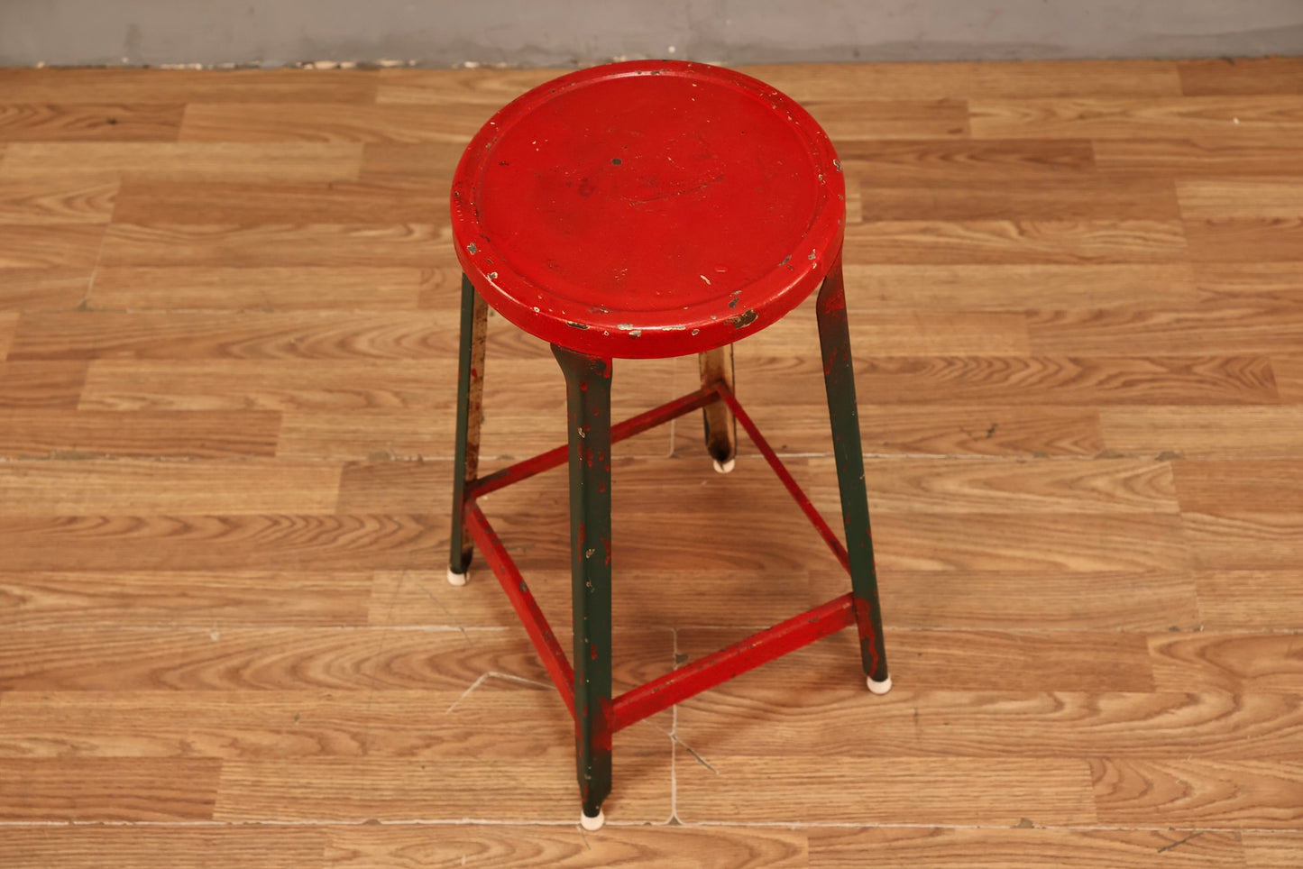 Distressed Red & Green Stool