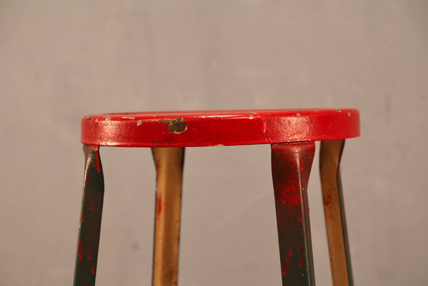 Distressed Red & Green Stool
