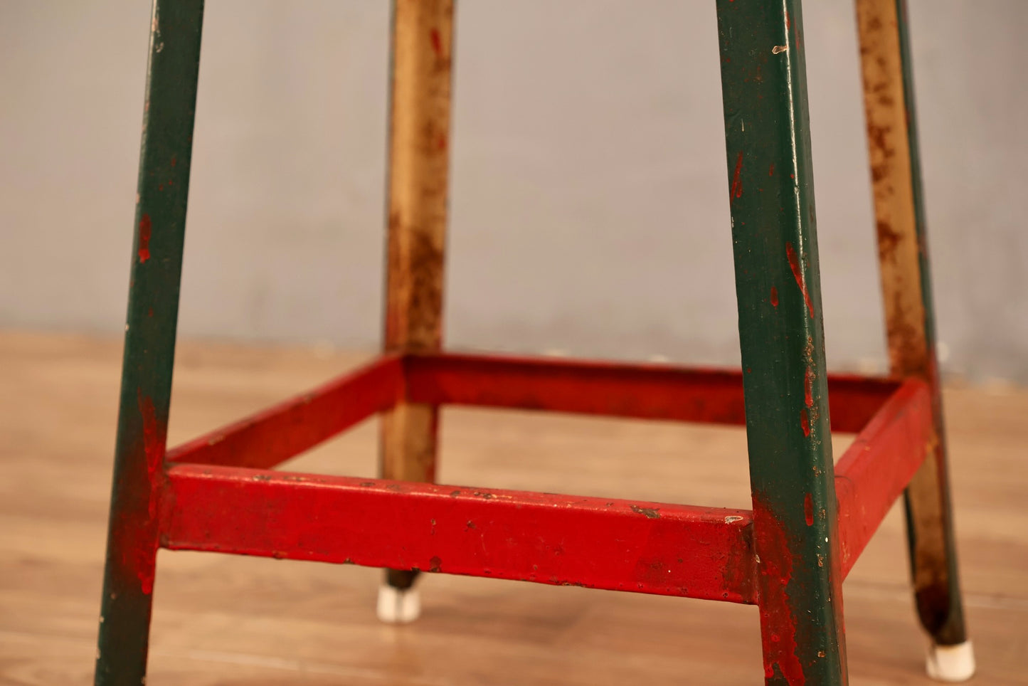 Distressed Red & Green Stool