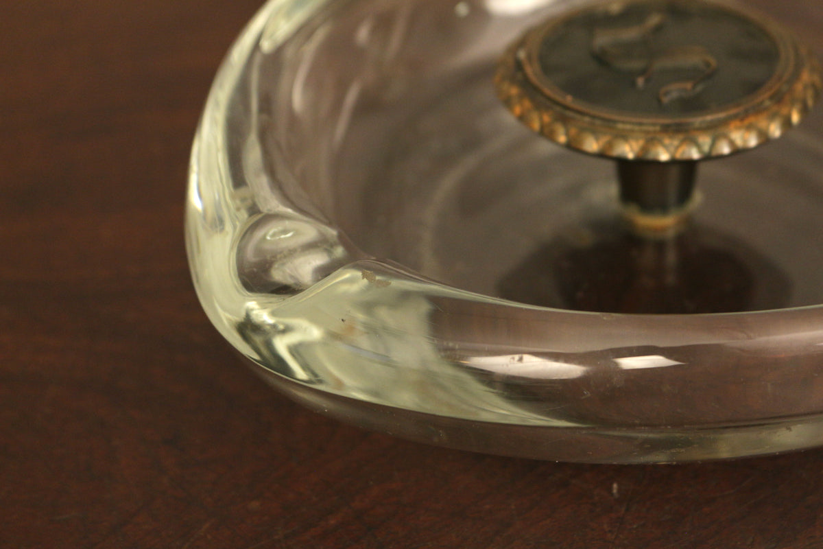 Large Glass & Brass "S" Ashtray