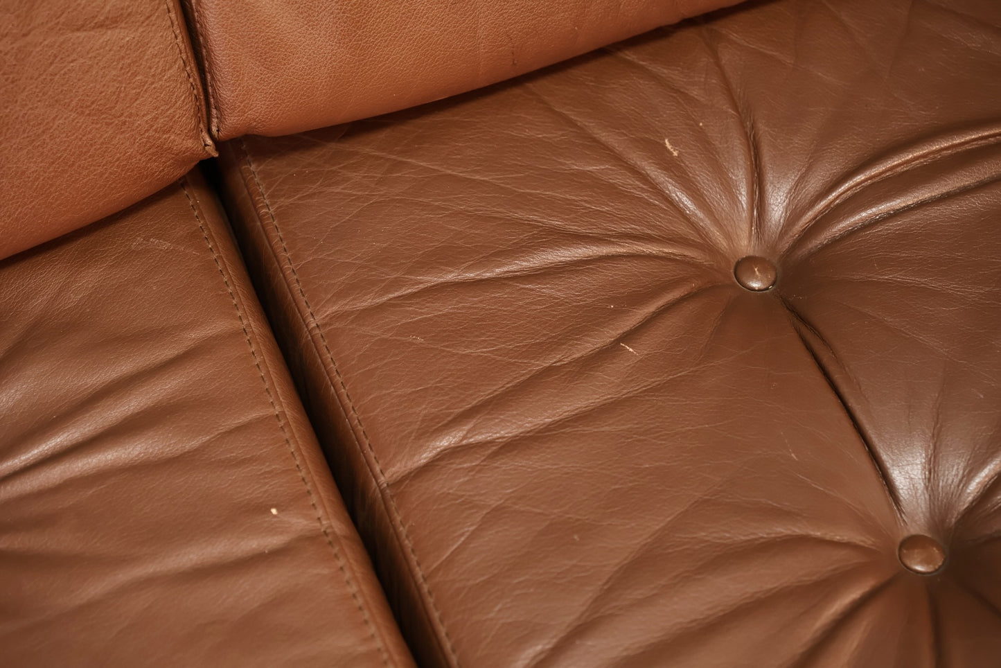 Ekornes Brown Leather & Teak Loveseat - ONLINE ONLY