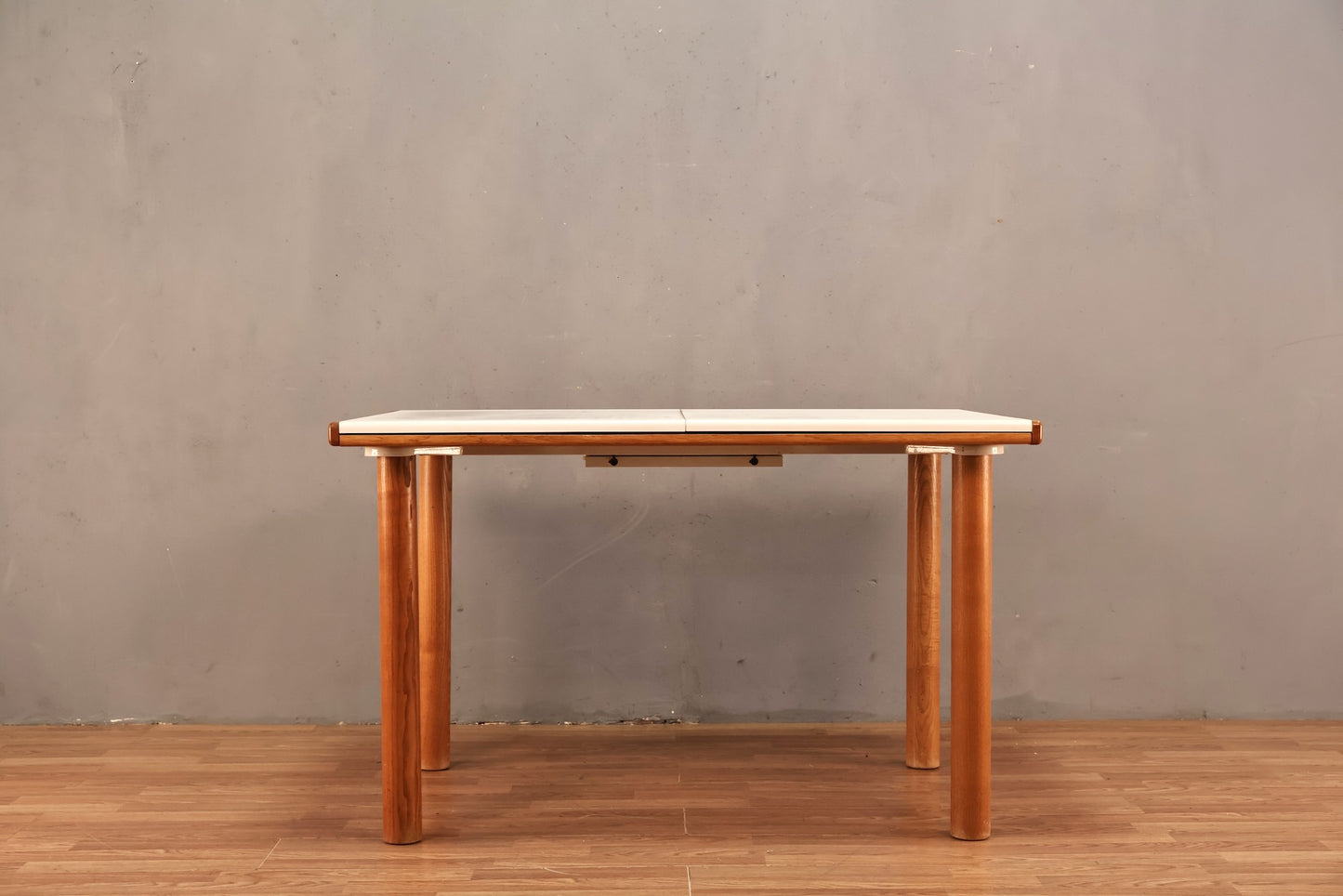White Laminate & Pine Table With Built-In Leaf - ONLINE ONLY