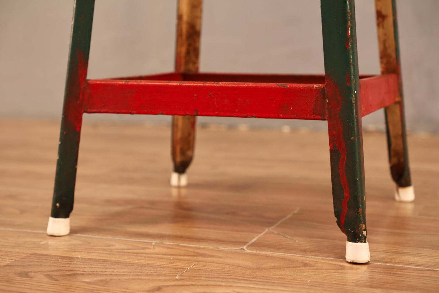 Distressed Red & Green Stool