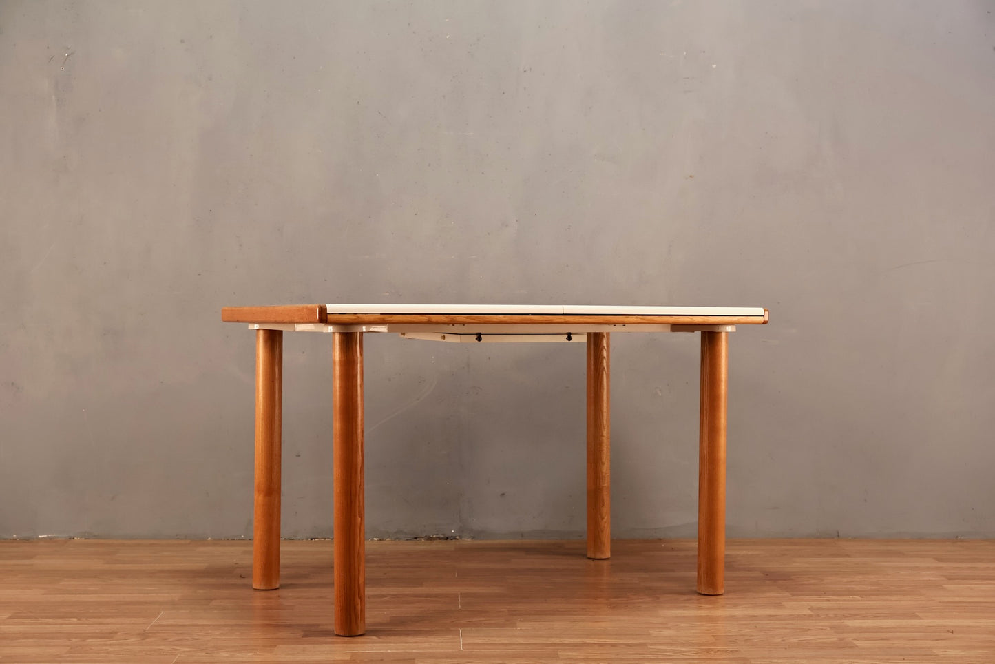 White Laminate & Pine Table With Built-In Leaf - ONLINE ONLY