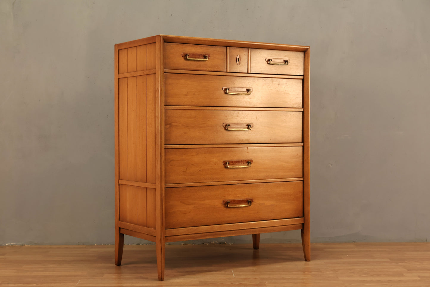 Drexel "Meridian" Walnut 5-Drawer Highboy Dresser